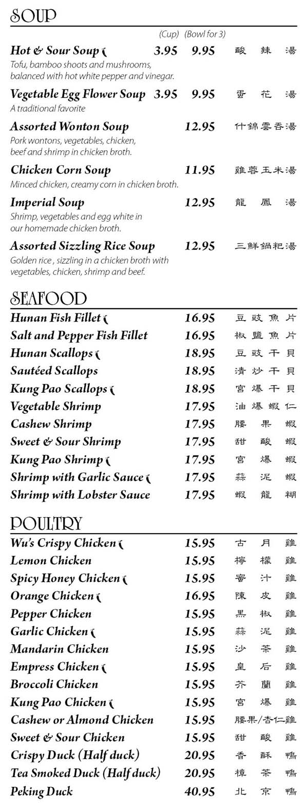 Menu | Wu's Chinese